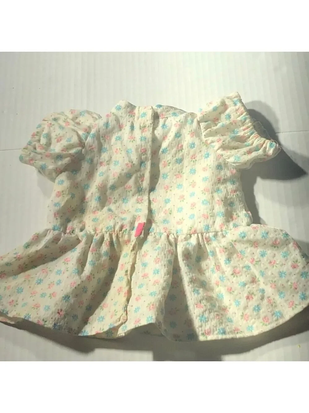 Vintage doll teddy bear outfit pink overalls floral shirt corduroy coat ruffles